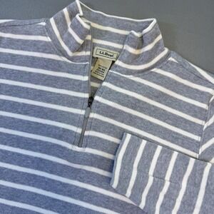 L.L. Bean 1/4 Zip Top Shirt Womens Small Gray White Striped Long Sleeve Cotton